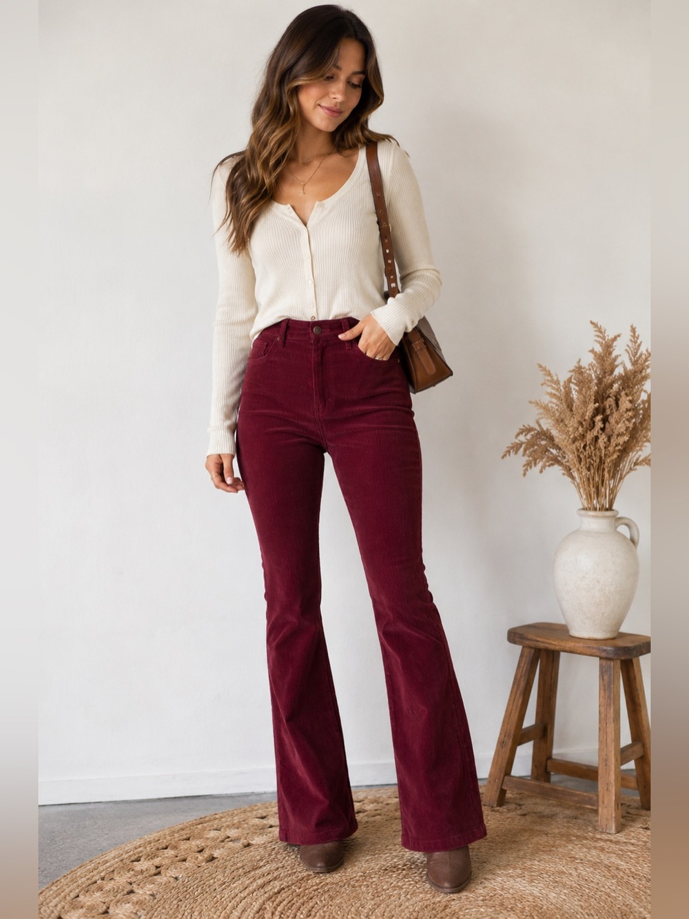 Universal Thread High Rise Bootcut Corduroy Pants Burgundy 00/24R NWT